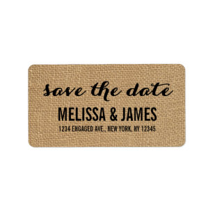 Rustic Burlap Script Save the Date Label