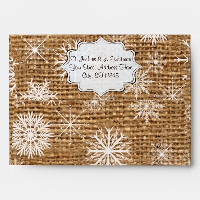 Rustic Burlap, Snowflakes A7 Envelope (Back (Top Flap))