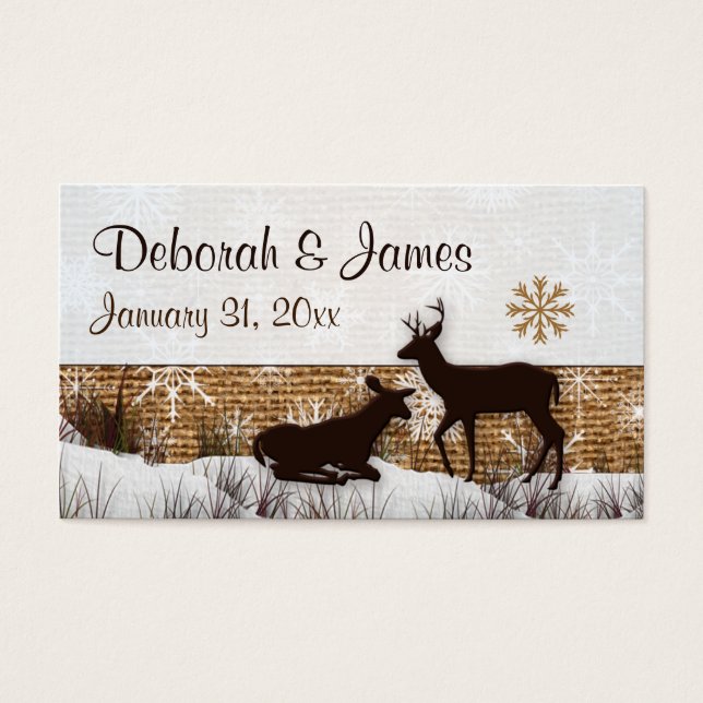 Rustic Burlap, Snowflakes & Deer Wedding Favour Ta (Front)