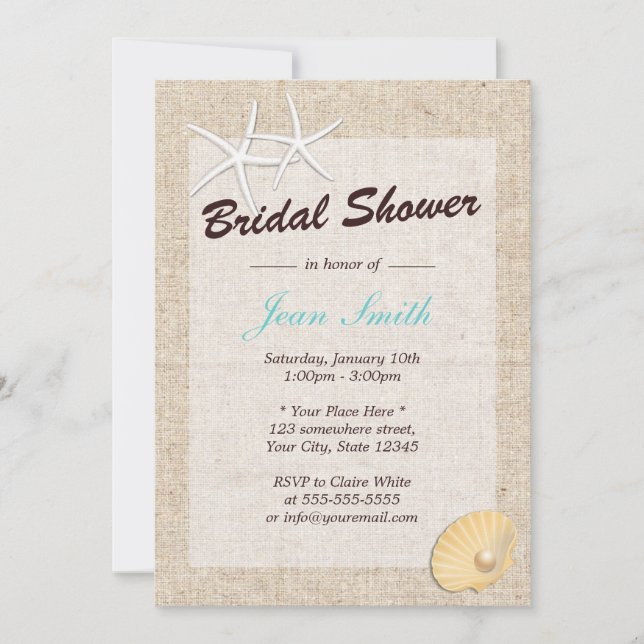 Rustic Burlap Starfish Bridal Shower Invitations (Front)