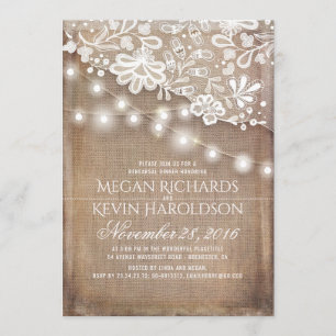 Rustic Burlap String Lights Lace Rehearsal Dinner Invitation