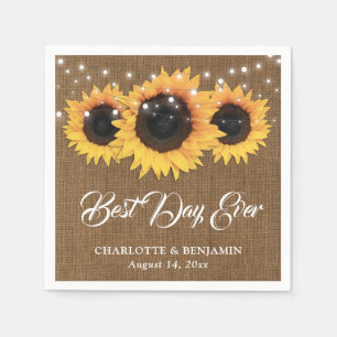 Rustic Burlap String Lights Sunflower Wedding Napkin