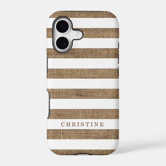 Rustic Burlap Striped Monogram Name (Back)