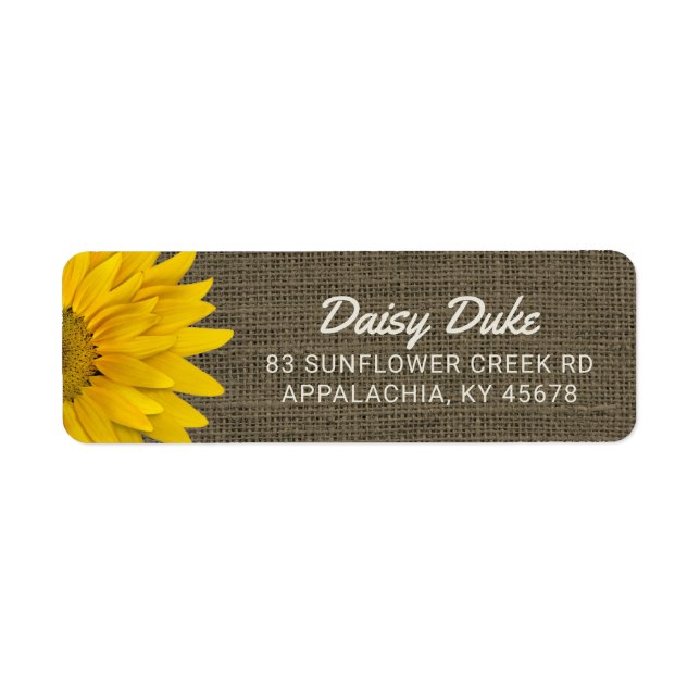 Rustic Burlap Sunflower Country Chic Return Address Label (Front)