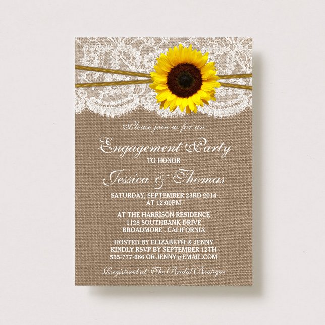 Rustic Burlap Sunflower Engagement Party Or Shower Invitation (Creator Uploaded)