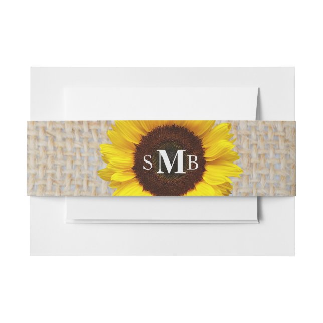 Rustic Burlap Sunflower Personalised Invitation Belly Band (Front Example)