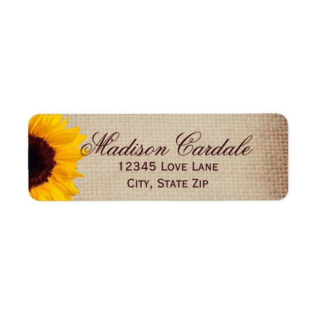 Rustic Burlap Sunflower Return Address Labels (Front)