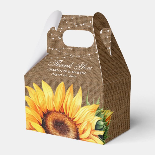 Rustic Burlap Sunflower Wedding Favour Box (Front Side)