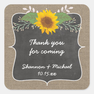 Rustic Burlap Sunflower wedding favour sticker