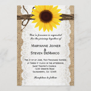 Rustic Burlap Sunflower Wedding Invitation