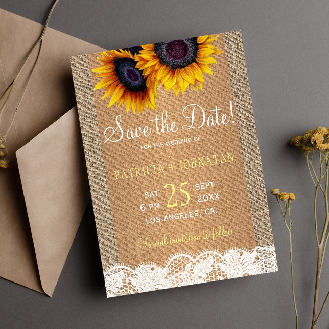 Rustic burlap sunflowers save the date wedding (Creator Uploaded)