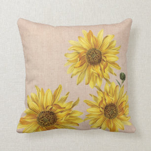 Rustic Burlap & Sunflowers Throw Pillow