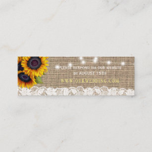 Rustic burlap sunflowers wedding website RSVP Mini Business Card