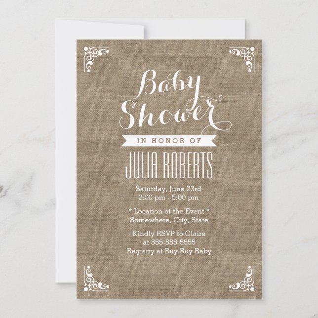 Rustic Burlap Texture Baby Shower Invitations (Front)