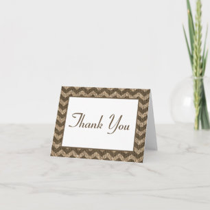 Rustic Burlap Thank You Brown Chevron Country Card
