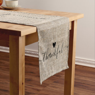 Rustic Burlap Thankful Thanksgiving Farmhouse Short Table Runner