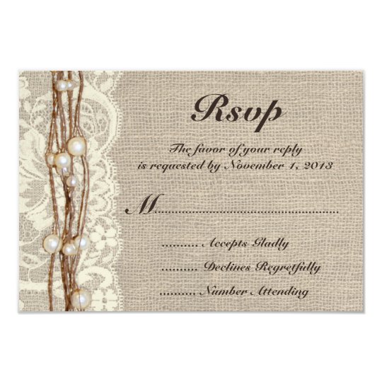 Rustic Burlap Twine Pearls Wedding Invitation