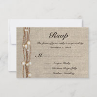 Rustic Burlap Twine Pearls Wedding Invitation