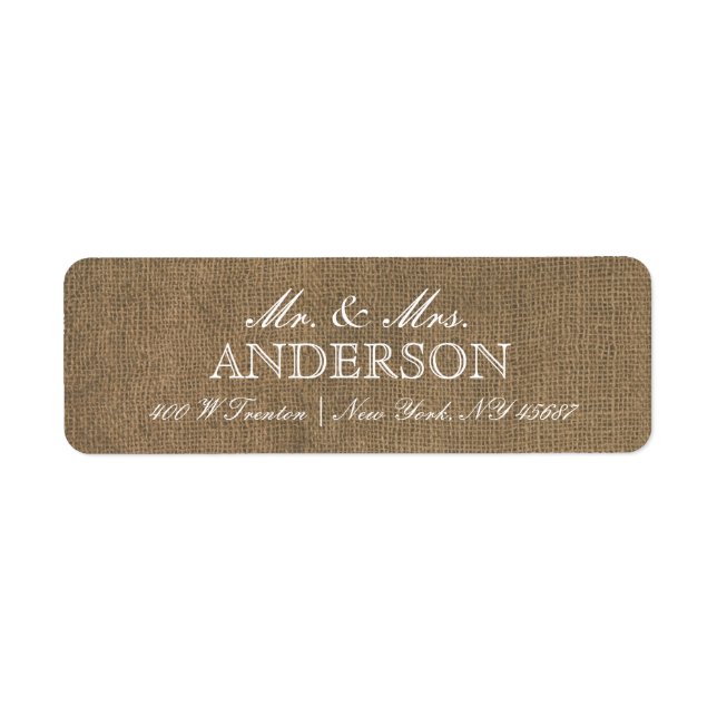 Rustic Burlap Typography Return Address Labels (Front)
