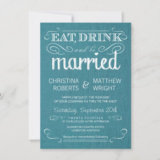 Rustic Burlap Vintage Blue Wedding Invitations (Front)