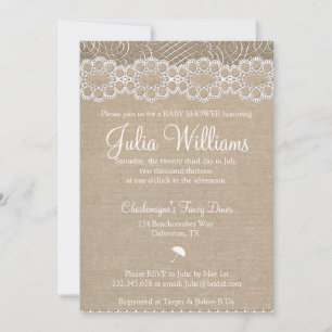 Rustic Burlap & Vintage Lace Baby Shower Invite