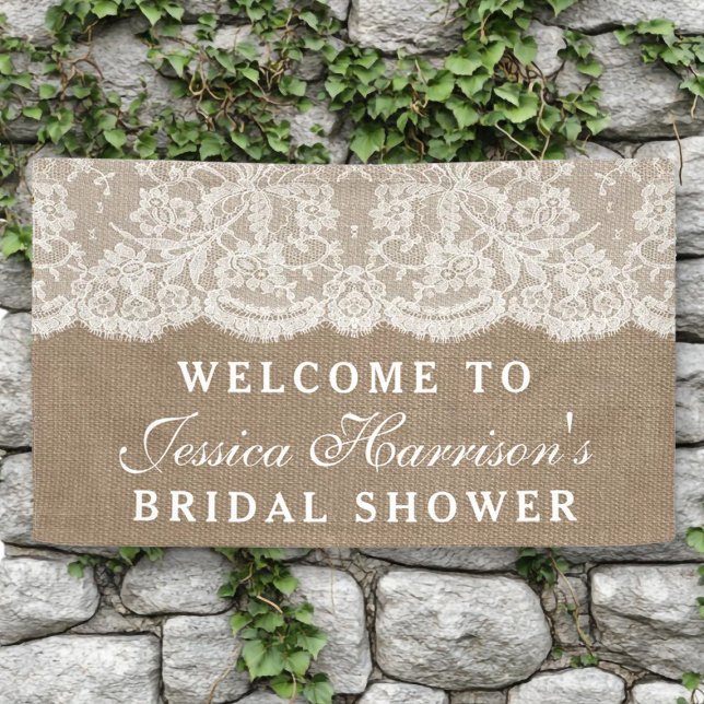 Rustic Burlap & Vintage White Lace Bridal Shower Banner (Creator Uploaded)