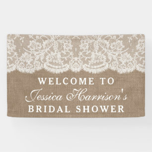 Rustic Burlap & Vintage White Lace Bridal Shower Banner