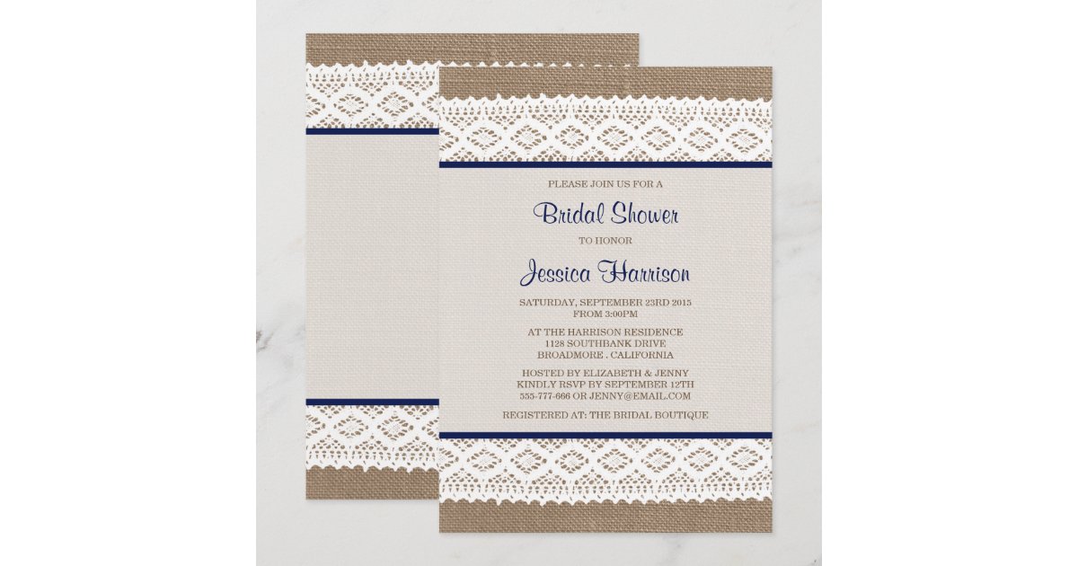 Rustic Burlap & Vintage White Lace Bridal Shower Invitation | Zazzle