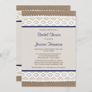 Rustic Burlap & Vintage White Lace Bridal Shower Invitation