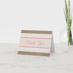 Rustic Burlap & Vintage White Lace Bridal Shower Thank You Card