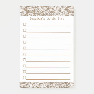 Rustic Burlap & Vintage White Lace Post-it Notes