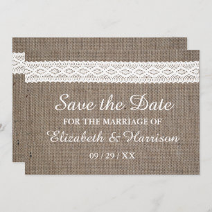 Rustic Burlap & Vintage White Lace Save The Date
