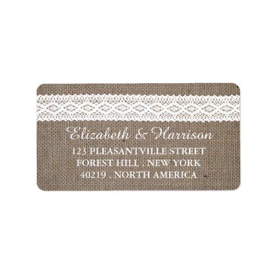 Rustic Burlap & Vintage White Lace Wedding Address Label