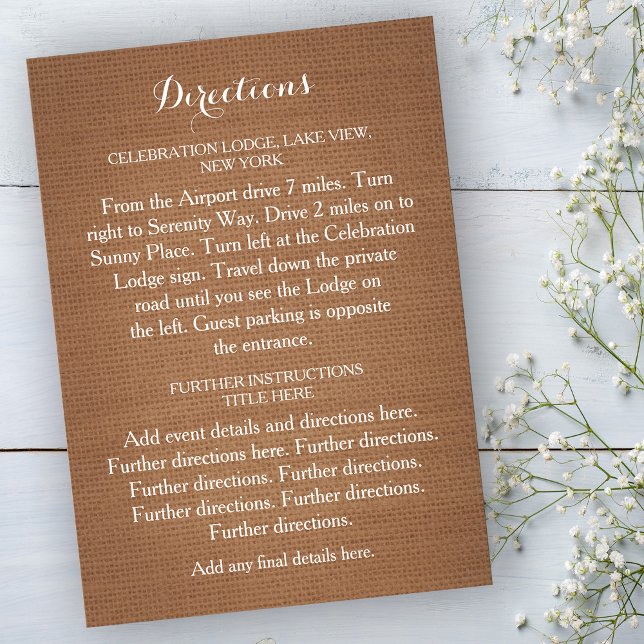 Rustic Burlap Wedding Directions Card (Creator Uploaded)