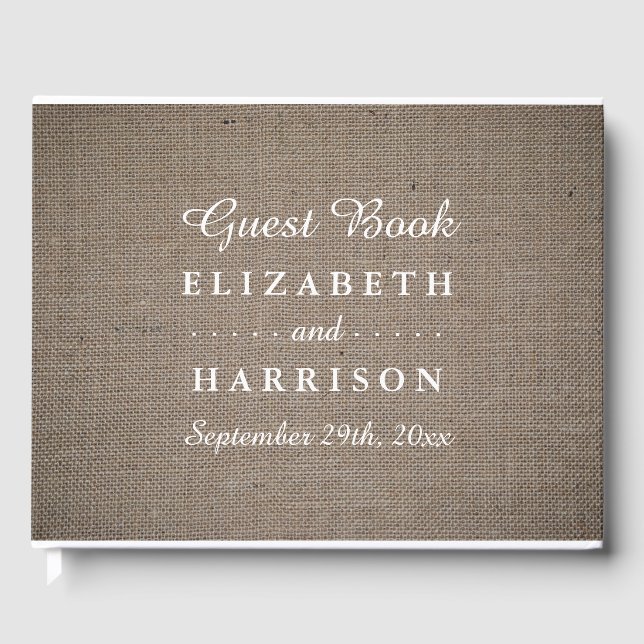 Rustic Burlap Wedding Guest Book (Front)