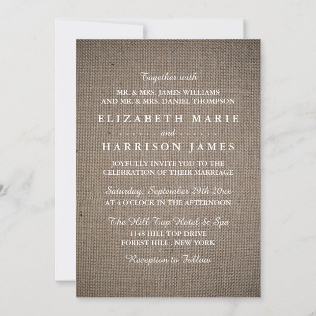 Rustic Burlap Wedding Invitation (Front)