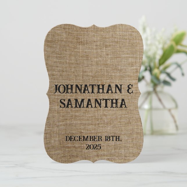 Rustic Burlap Wedding Invitation – Personalised  (Standing Front)