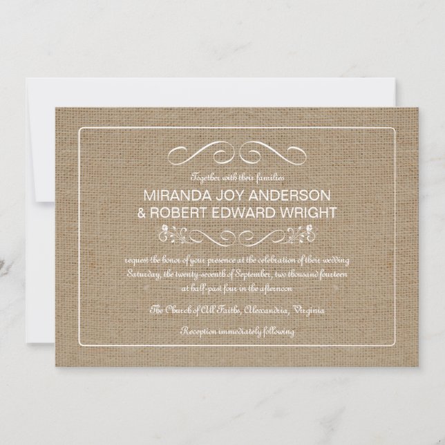 Rustic Burlap Wedding Invitations Natural Tan (Front)