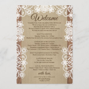 Rustic Burlap Wedding Itinerary - Wedding Welcome Program