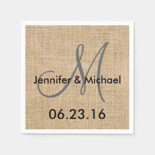 Rustic Burlap Wedding Monogram Names Date Napkin