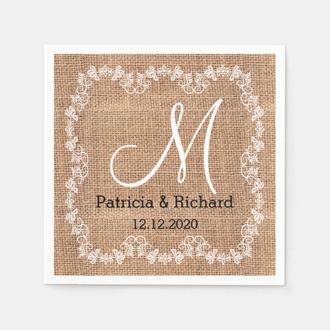 Rustic Burlap Wedding Monogram Napkin (Front)