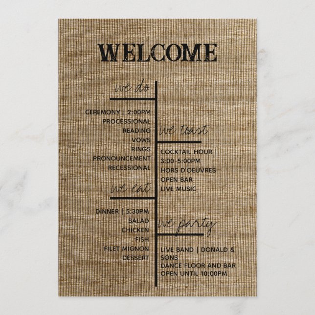 Rustic Burlap Wedding Program – Personalized (Back)