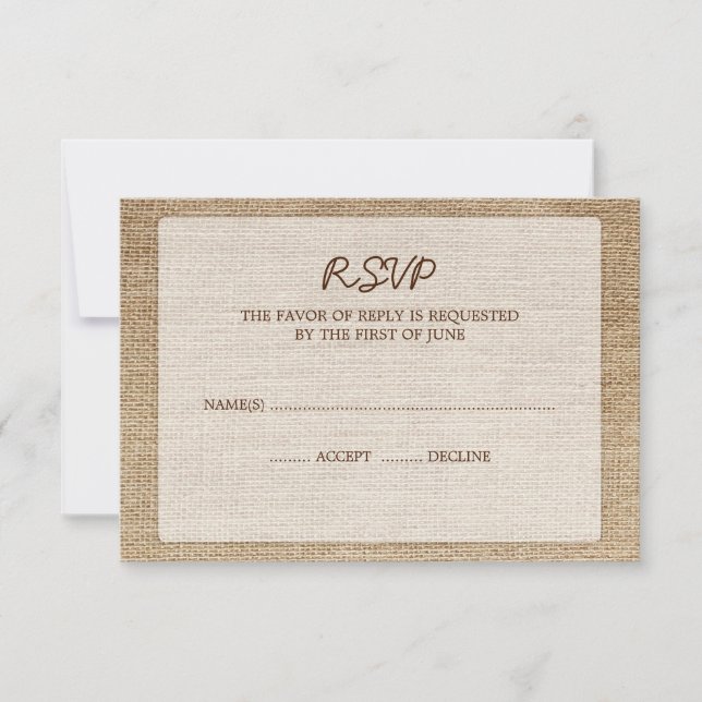 Rustic Burlap Wedding RSVP Response Card (Front)