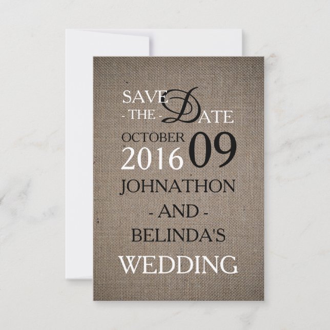 Rustic Burlap Wedding Save The Date (Front)