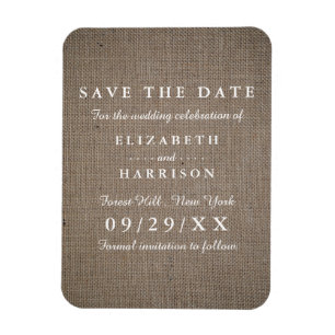 Rustic Burlap Wedding Save The Date Magnet