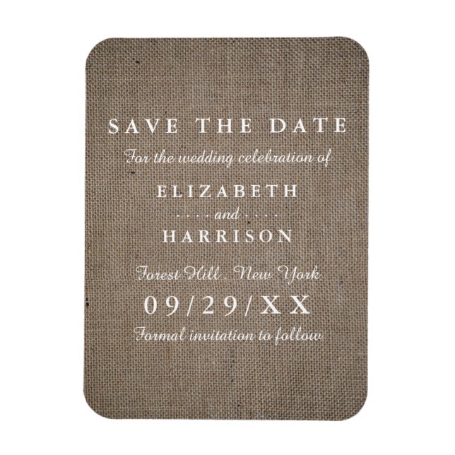 Rustic Burlap Wedding Save The Date Magnet (Vertical)