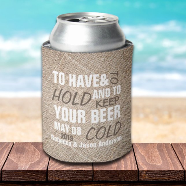 rustic burlap western country wedding favour can cooler (rustic burlap western country wedding favor can cooler)