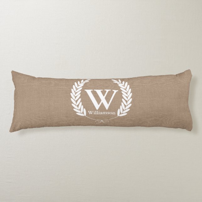 Rustic Burlap White Wheat Laurels - Personalised Body Cushion (Front)