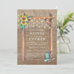 Rustic Burlap Wood Country Sunflower Wedding  Invitation