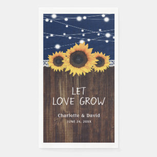 Rustic Burlap Wood Sunflower Navy Blue Wedding Napkin